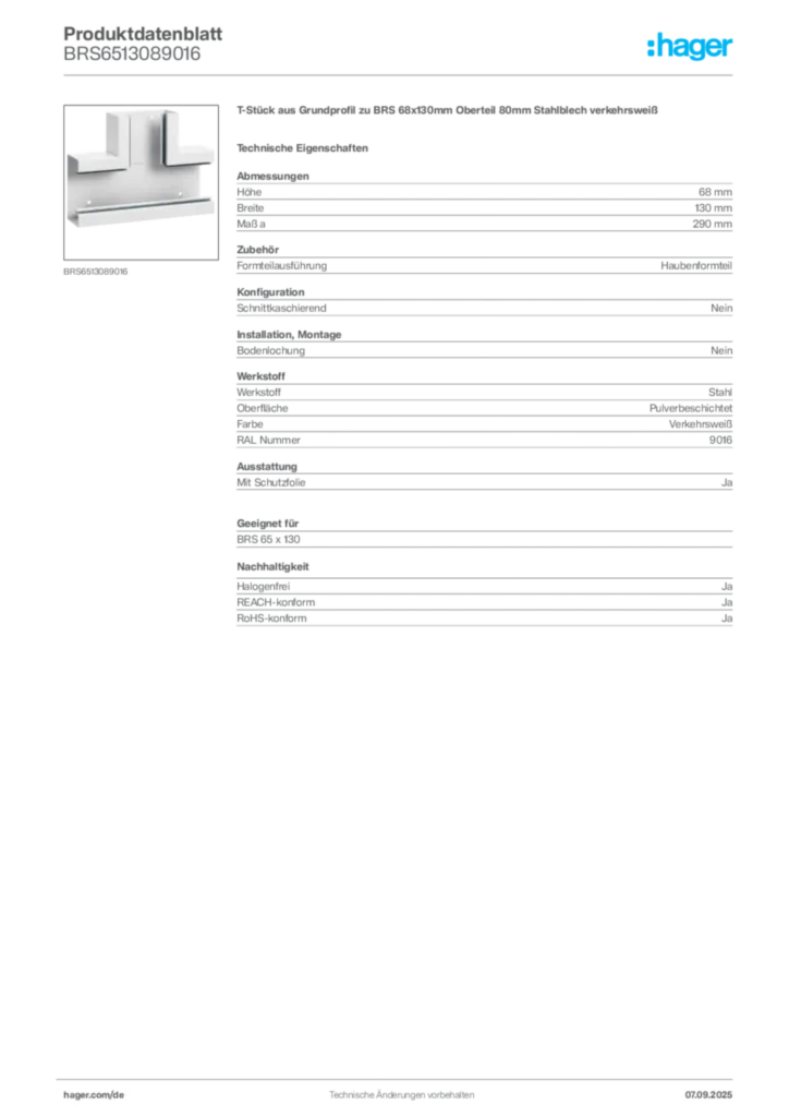 Bild Hager Produktdatenblatt BRS6513089016 | Hager Deutschland