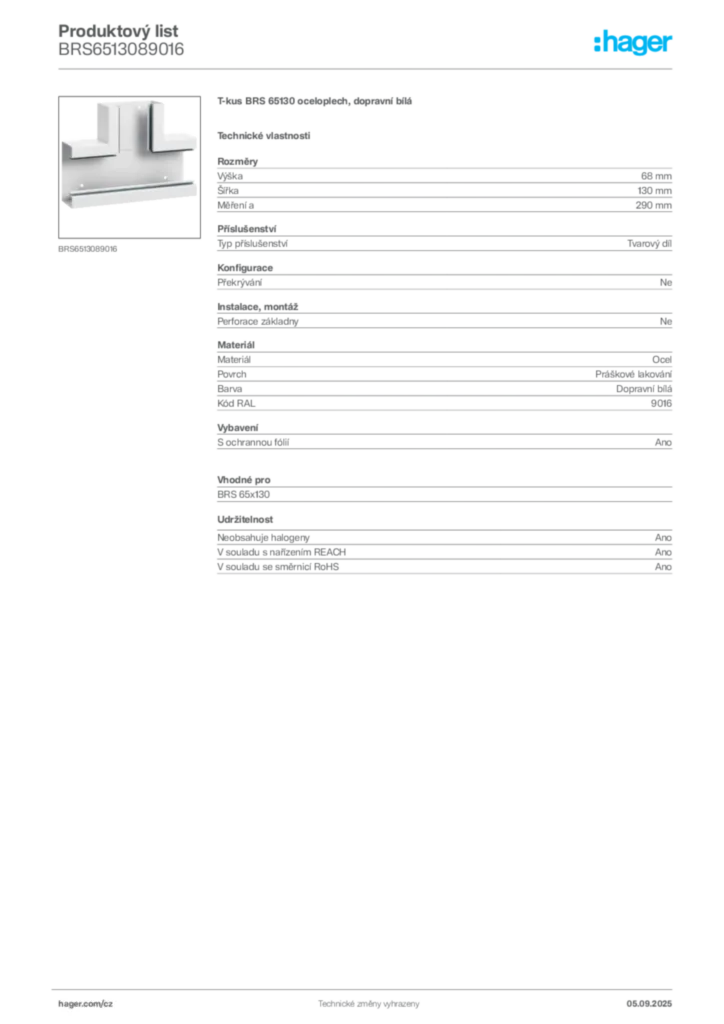 Obrázek Hager Produktový list BRS6513089016 | Hager