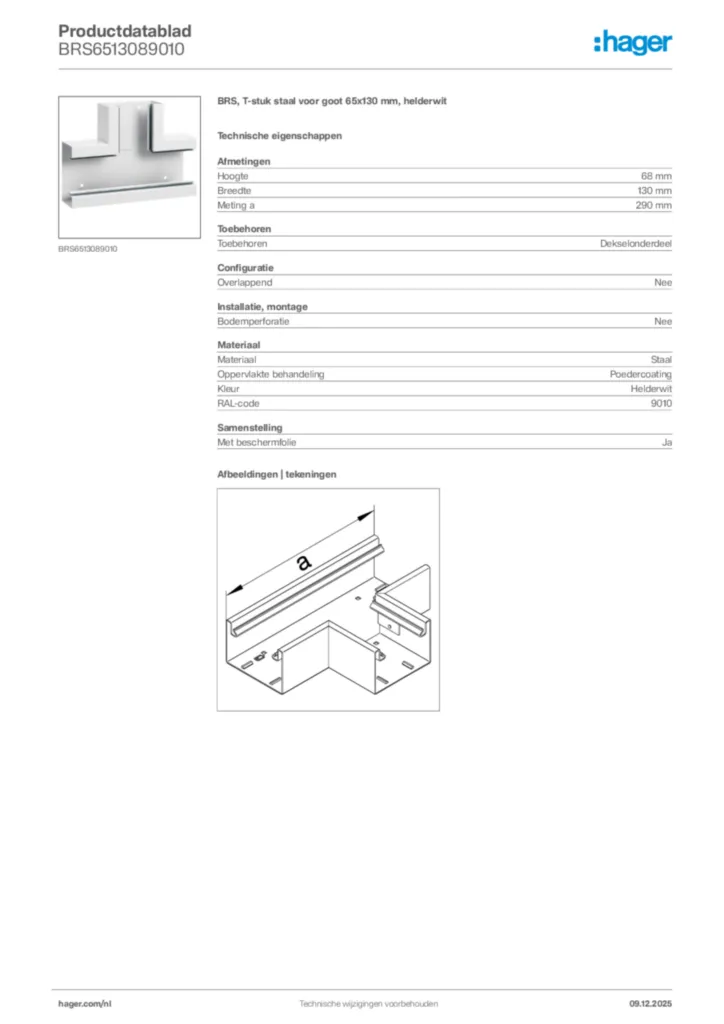 Afbeelding Hager Productdatablad BRS6513089010 | Hager Nederland