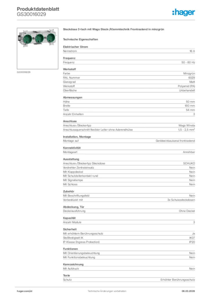 Bild Hager Produktdatenblatt GS30016029 | Hager Deutschland