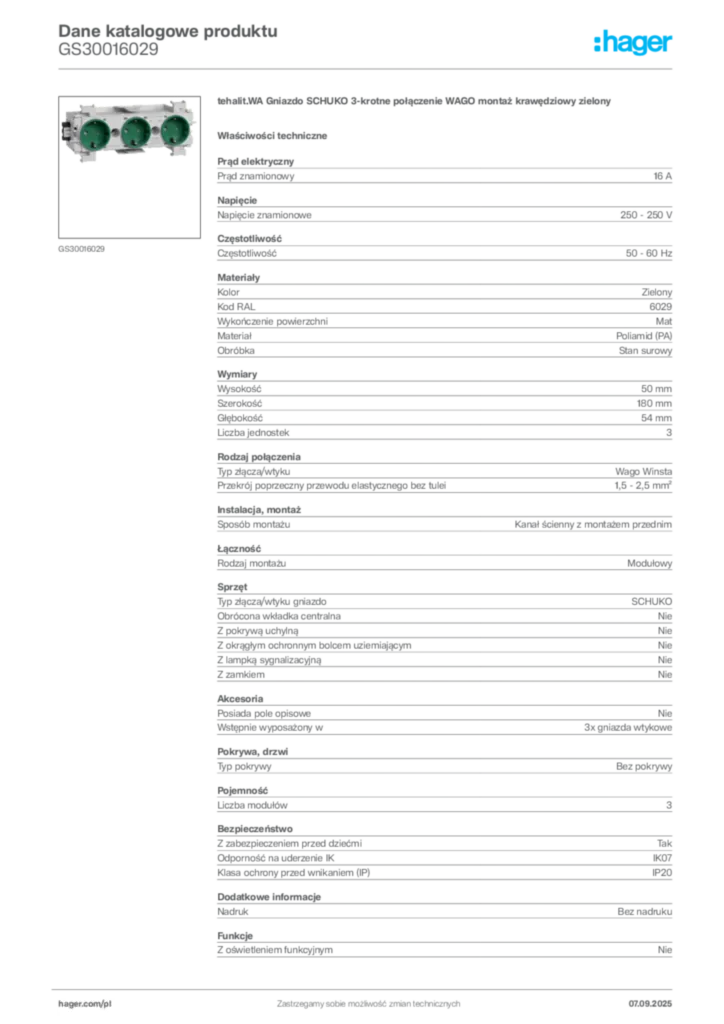 Zdjęcie Hager Dane katalogowe produktu GS30016029 | Hager Polska
