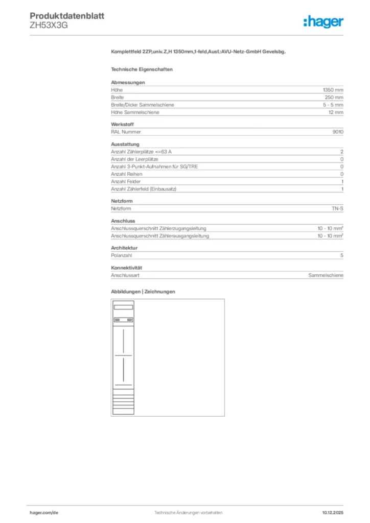 Bild Hager Produktdatenblatt ZH53X3G | Hager Deutschland