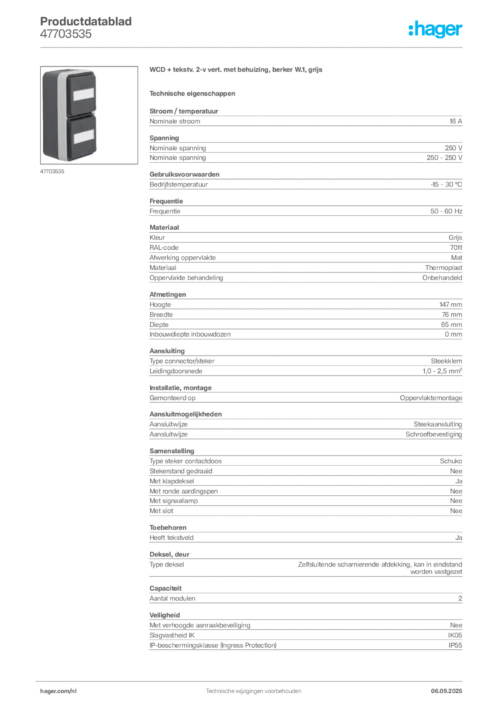Afbeelding Hager Productdatablad 47703535 | Hager Nederland