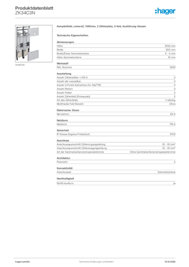 Bild Hager Produktdatenblatt ZK34C3N | Hager Deutschland