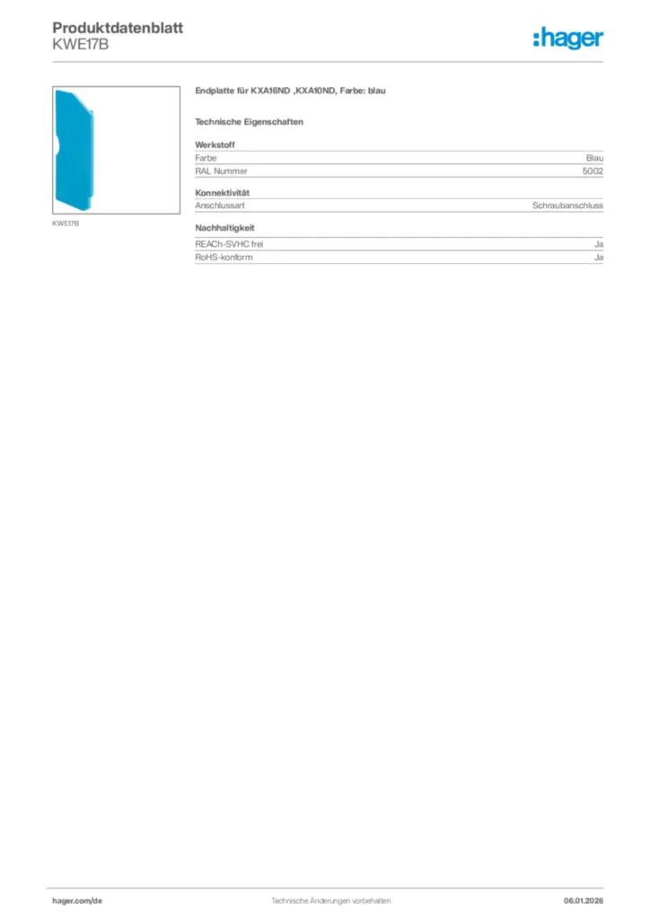 Bild Hager Produktdatenblatt KWE17B | Hager Deutschland