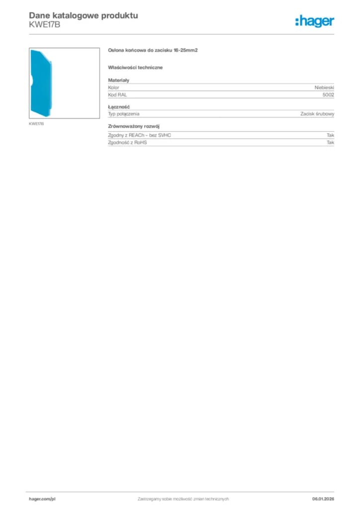 Zdjęcie Hager Karta katalogowa KWE17B | Hager Polska