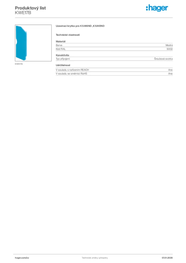 Obrázek Hager Product data sheet KWE17B | Hager
