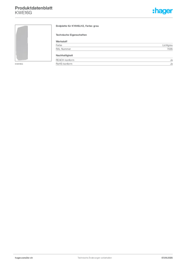 Bild Hager Produktdatenblatt KWE16G | Hager Schweiz