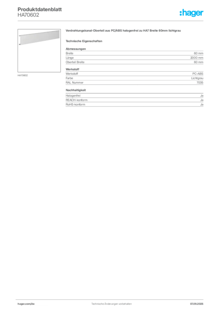 Bild Hager Produktdatenblatt HA70602 | Hager Deutschland