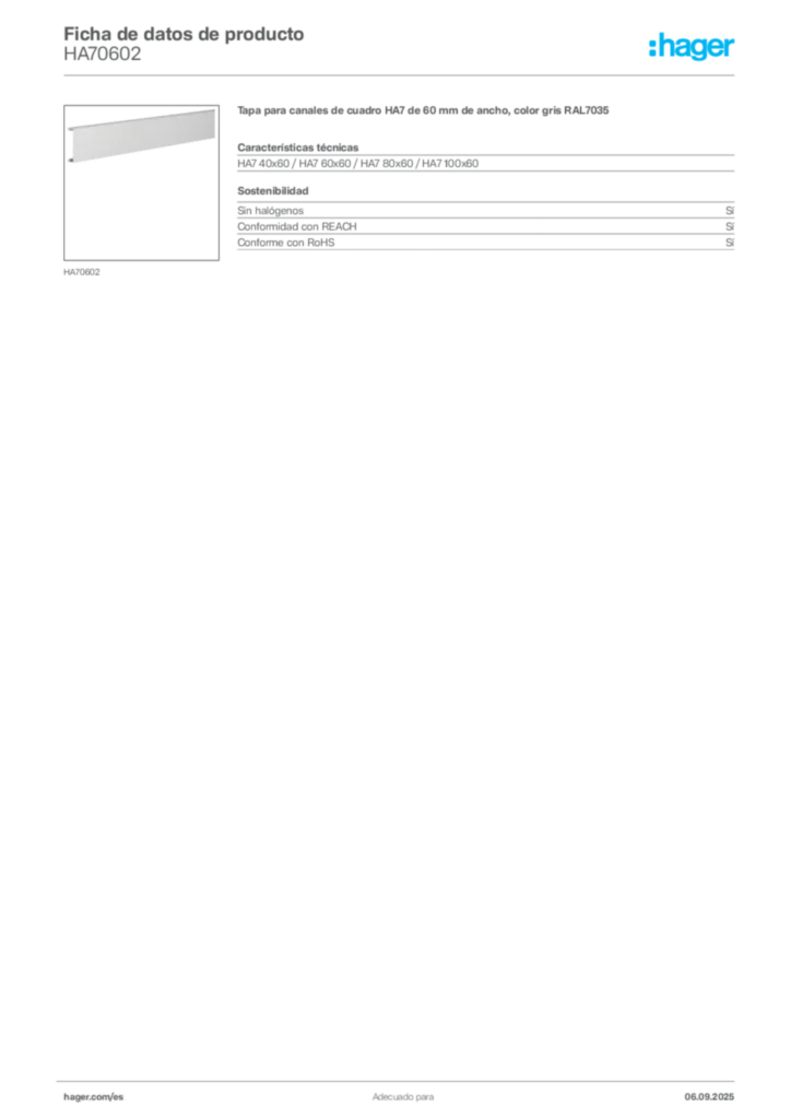 Imagen Hager Ficha de datos de producto HA70602 | Hager España
