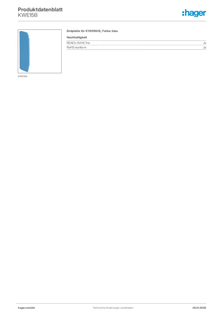 Bild Hager Produktdatenblatt KWE15B | Hager Deutschland