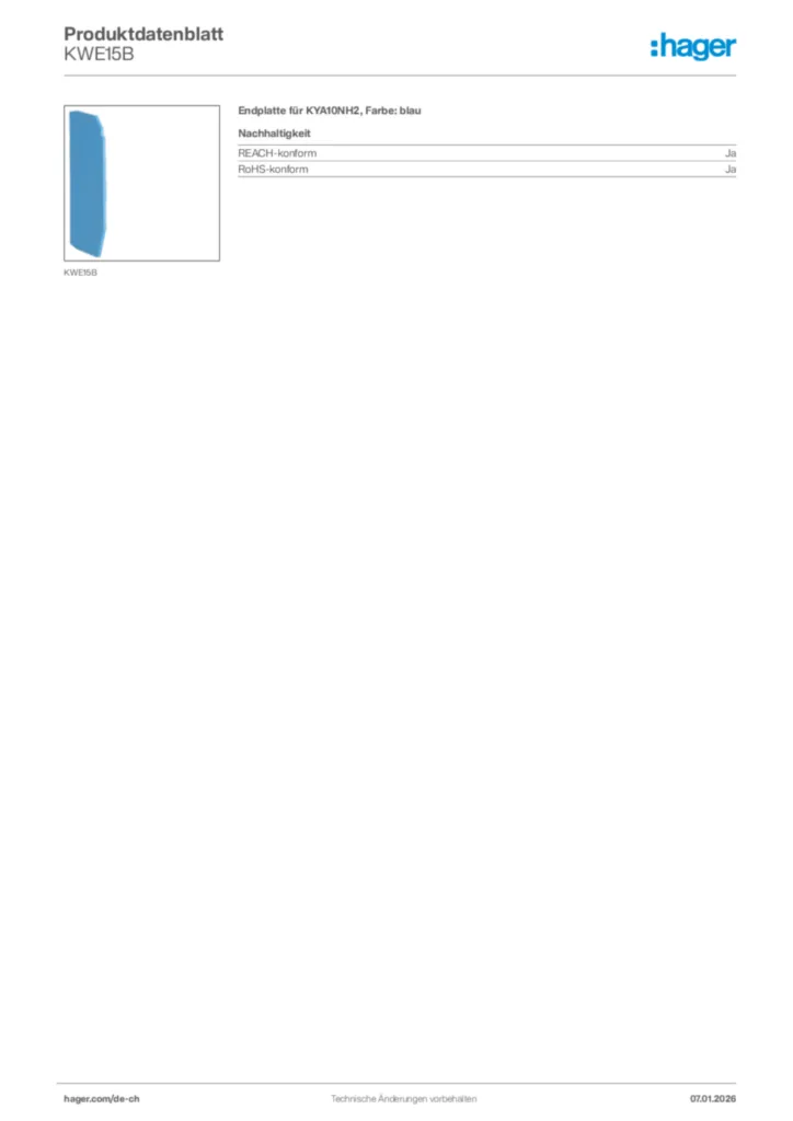 Bild Hager Produktdatenblatt KWE15B | Hager Schweiz