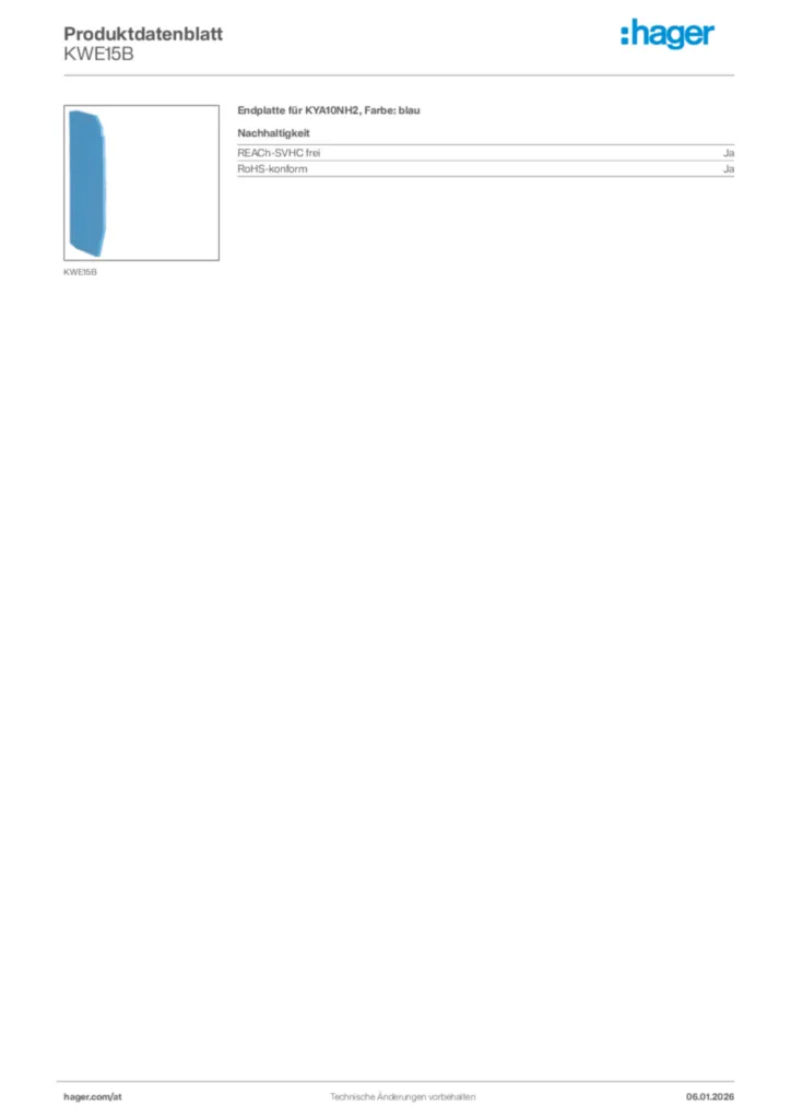 Bild Hager Produktdatenblatt KWE15B | Hager Deutschland