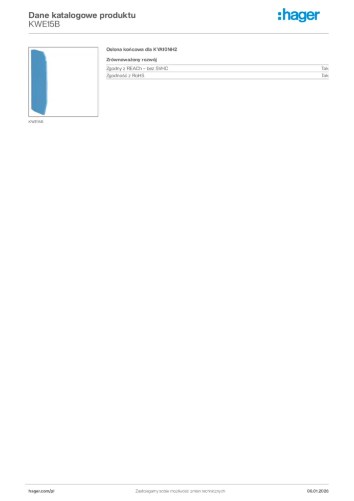 Zdjęcie Hager Karta katalogowa KWE15B | Hager Polska
