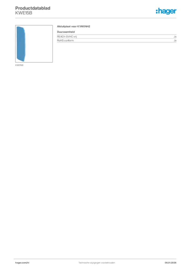 Afbeelding Hager Productdatablad KWE15B | Hager Nederland
