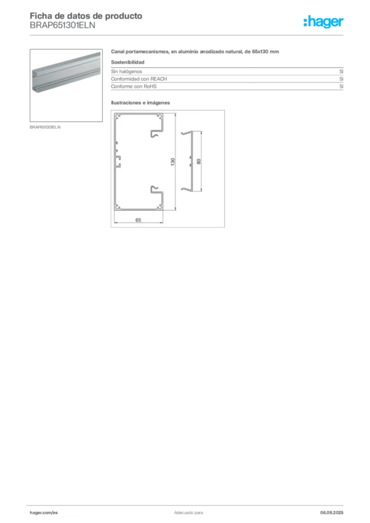 Imagen Hager Ficha de datos de producto BRAP651301ELN | Hager España