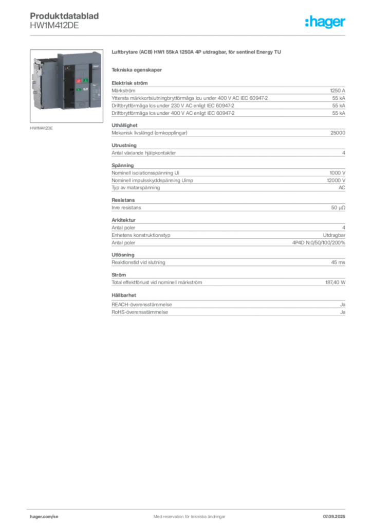 Bild Hager Produktdatablad HW1M412DE | Hager Sverige