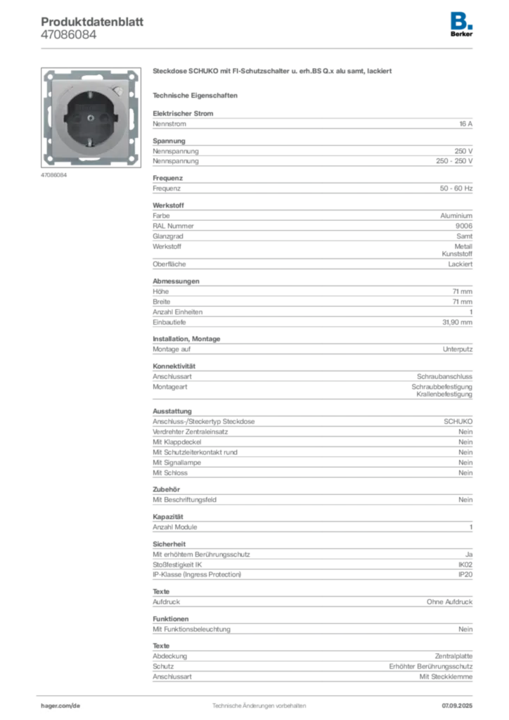 Berker Produktdatenblatt 47086084