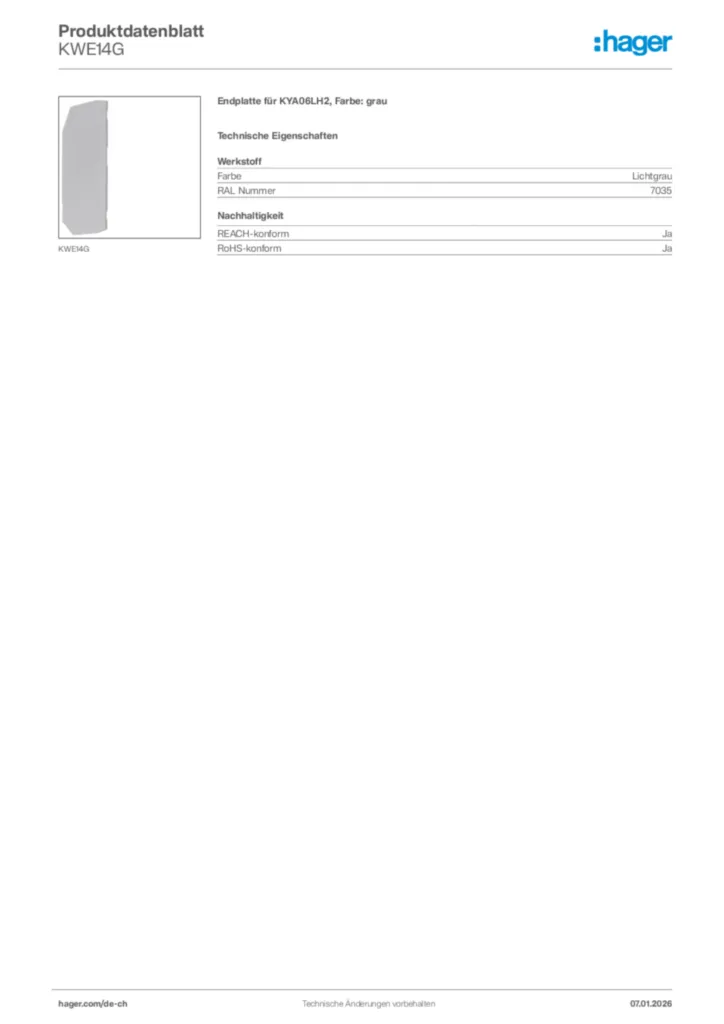 Bild Hager Produktdatenblatt KWE14G | Hager Schweiz