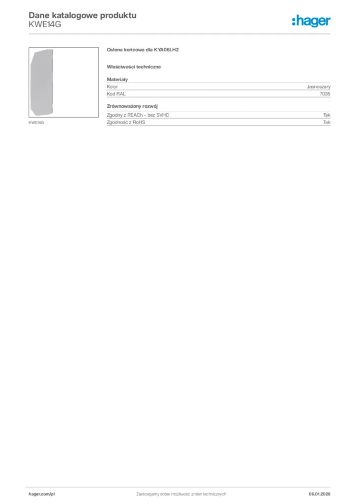 Zdjęcie Hager Karta katalogowa KWE14G | Hager Polska