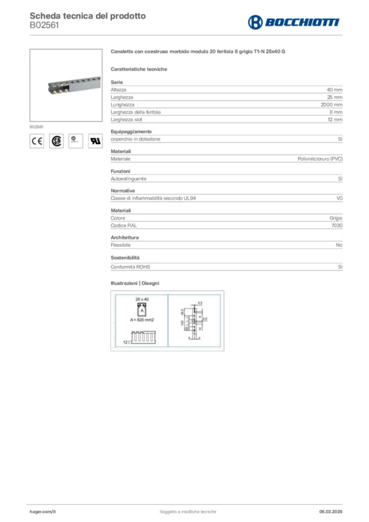 Immagine Bocchiotti Scheda tecnica del prodotto B02561 | Hager Italia