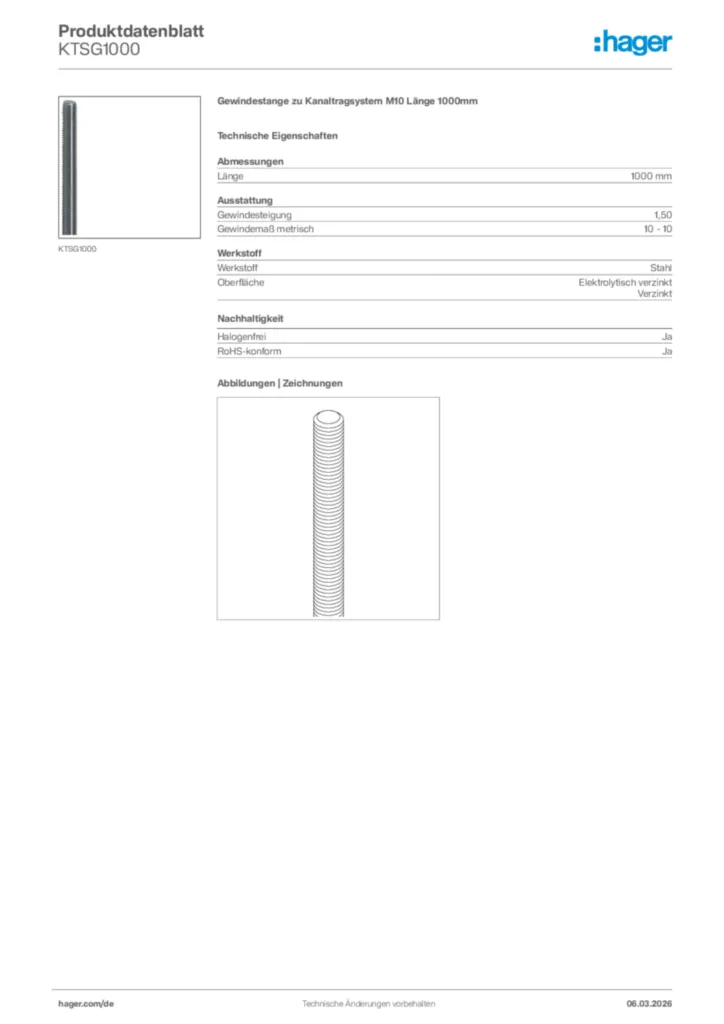 Bild Hager Produktdatenblatt KTSG1000 | Hager Deutschland