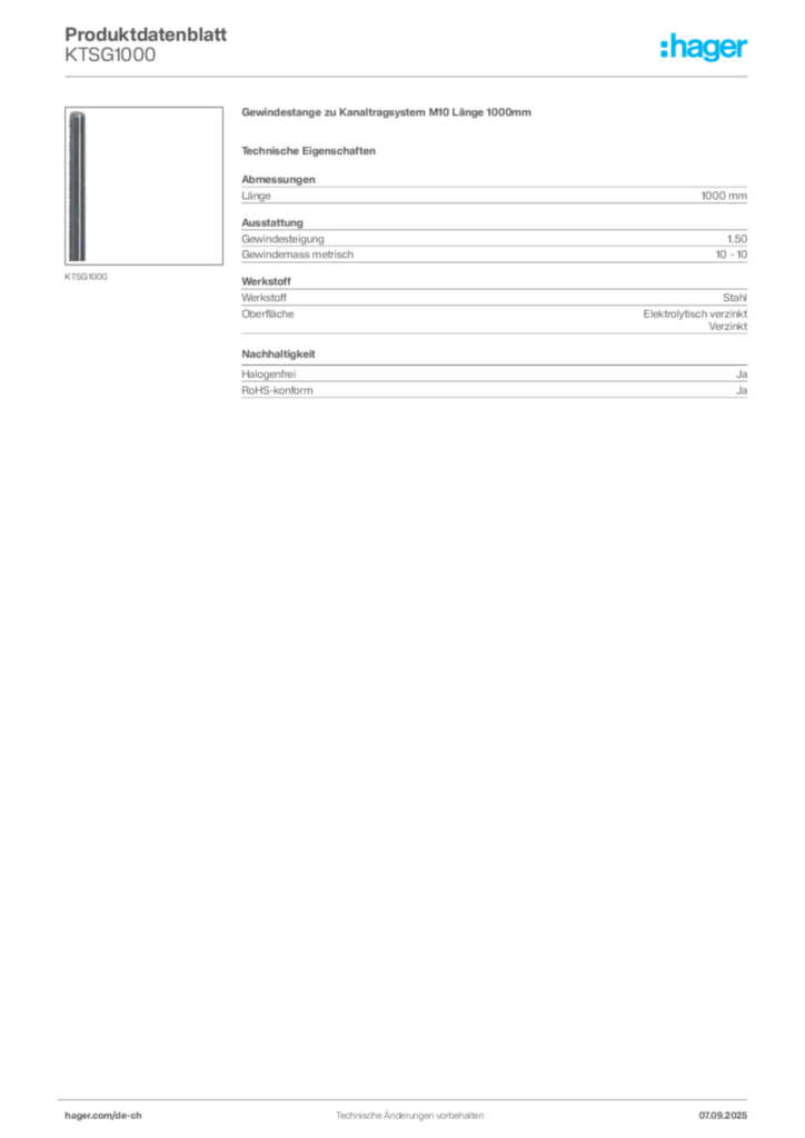 Bild Hager Produktdatenblatt KTSG1000 | Hager Schweiz