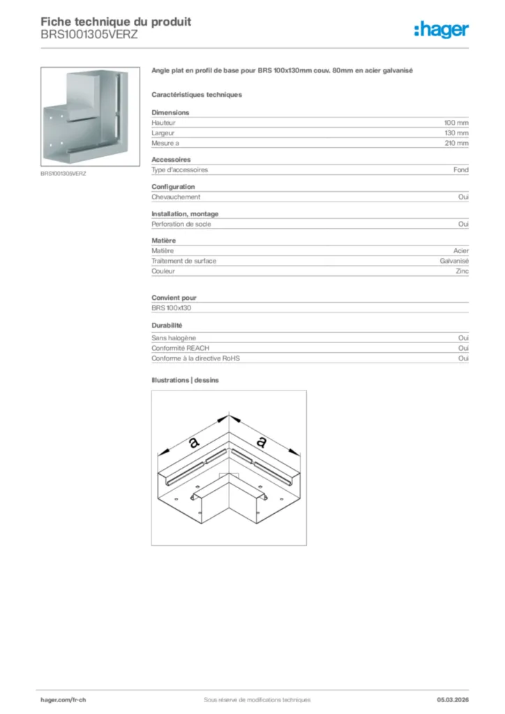 Image Hager Fiche technique du produit BRS1001305VERZ | Hager Suisse