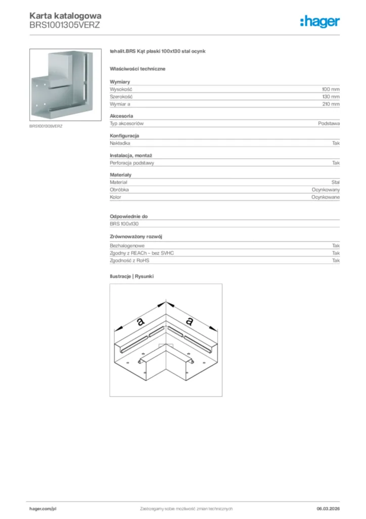 Zdjęcie Hager Karta katalogowa BRS1001305VERZ | Hager Polska