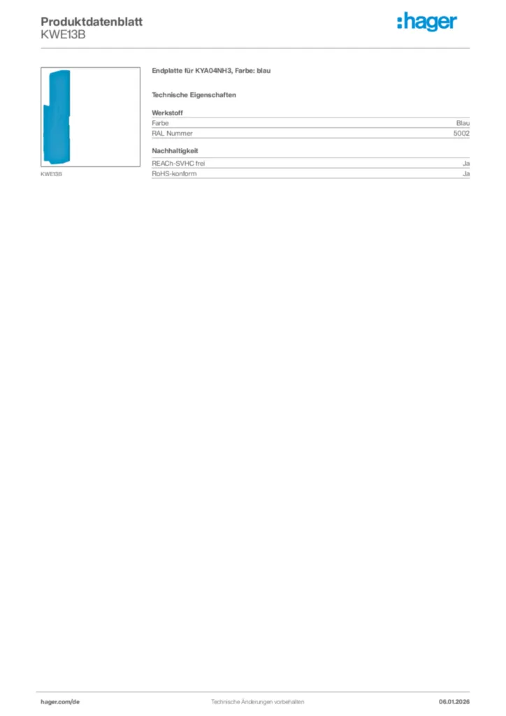 Bild Hager Produktdatenblatt KWE13B | Hager Deutschland