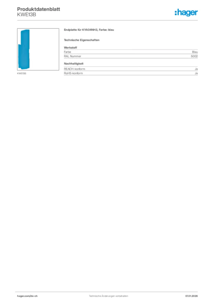 Bild Hager Produktdatenblatt KWE13B | Hager Schweiz