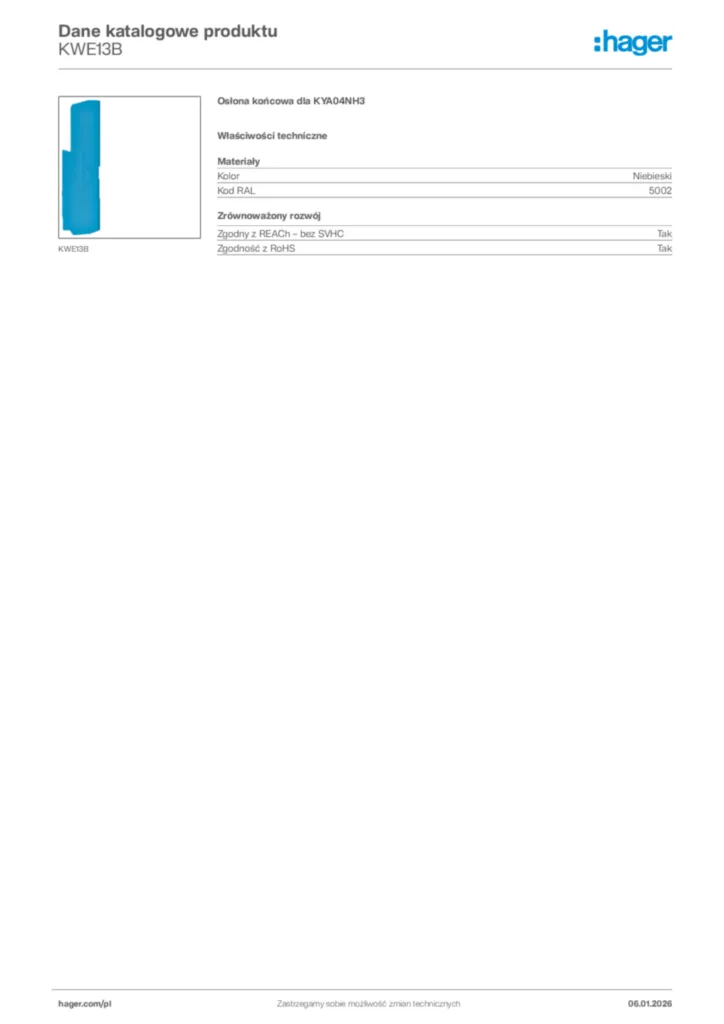 Zdjęcie Hager Karta katalogowa KWE13B | Hager Polska