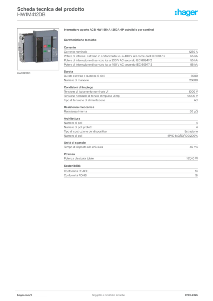 Immagine Hager Scheda tecnica del prodotto HW1M412DB | Hager Italia