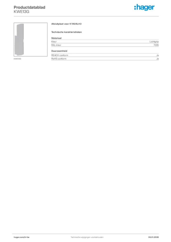 Afbeelding Hager Productdatablad KWE13G | Hager Belgium