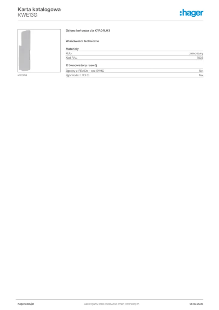 Zdjęcie Hager Karta katalogowa KWE13G | Hager Polska