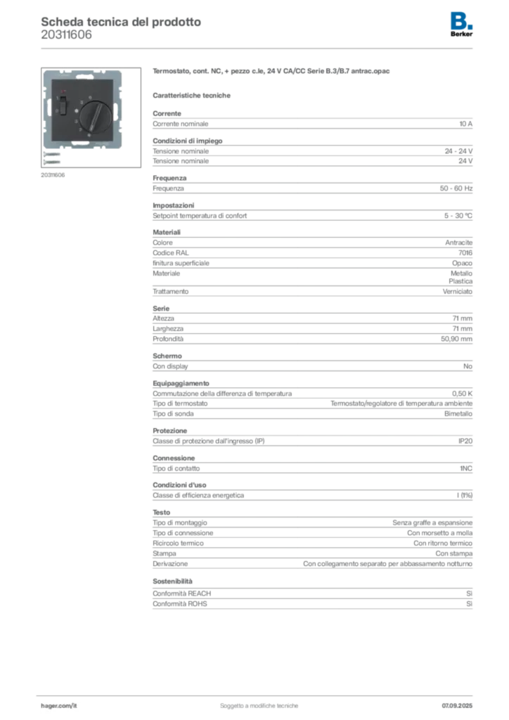 Immagine Berker Scheda tecnica del prodotto 20311606 | Hager Italia