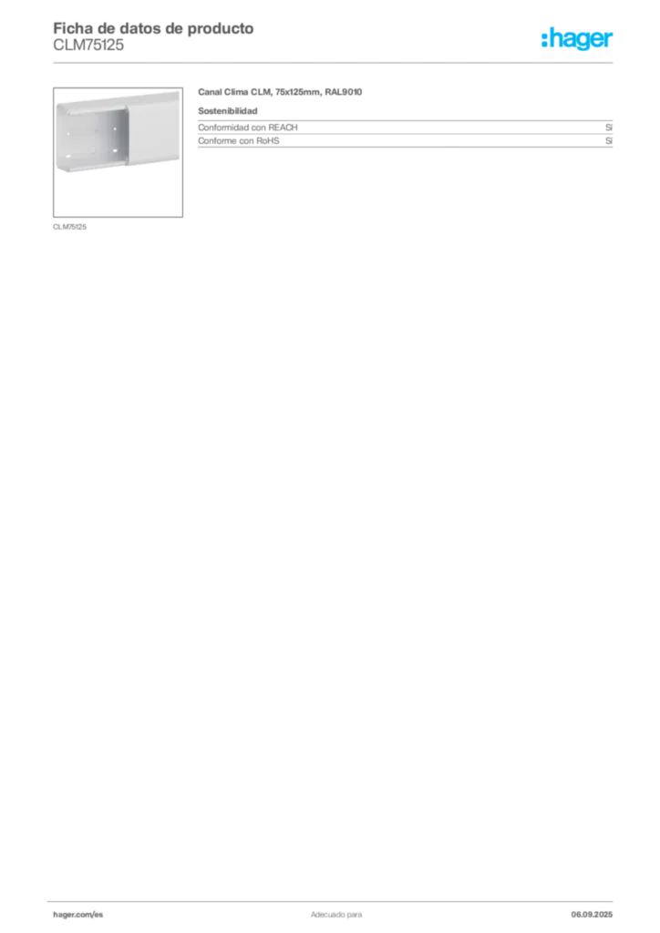 Imagen Hager Ficha de datos de producto CLM75125 | Hager España