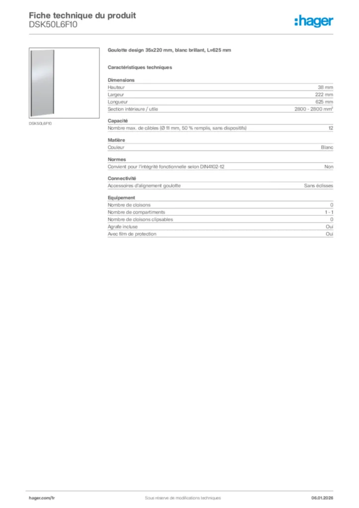 Image Hager Fiche technique du produit DSK50L6F10 | Hager France