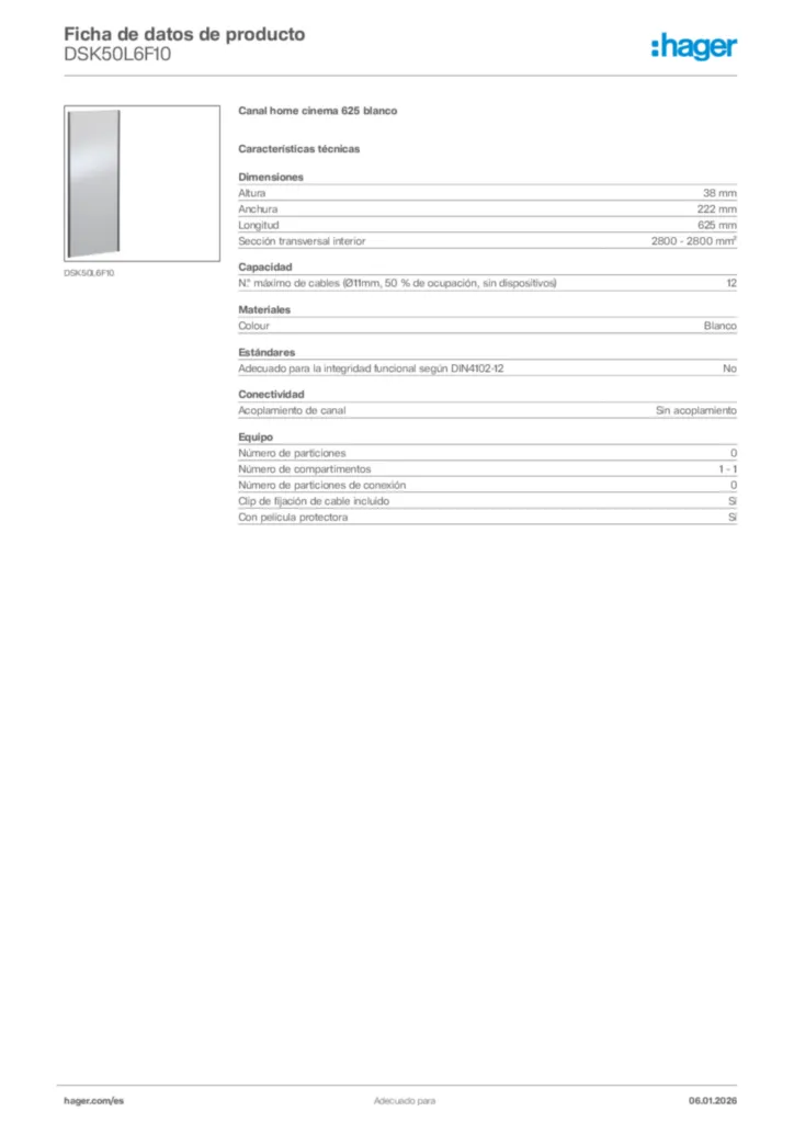 Imagen Hager Ficha de datos de producto DSK50L6F10 | Hager España