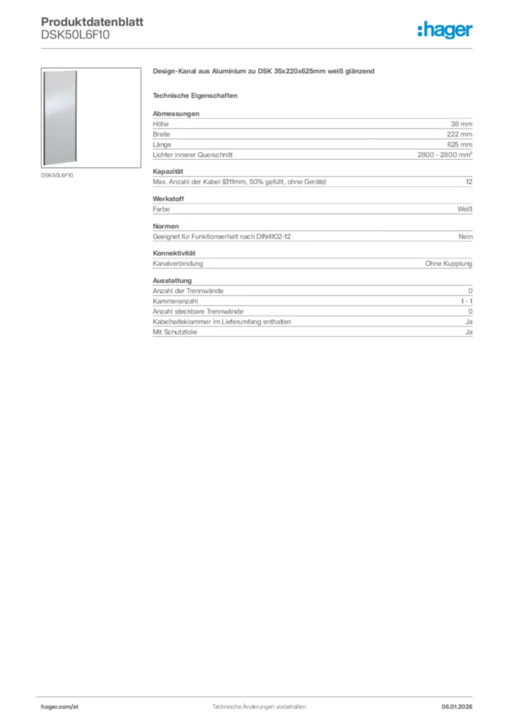 Bild Hager Produktdatenblatt DSK50L6F10 | Hager Deutschland