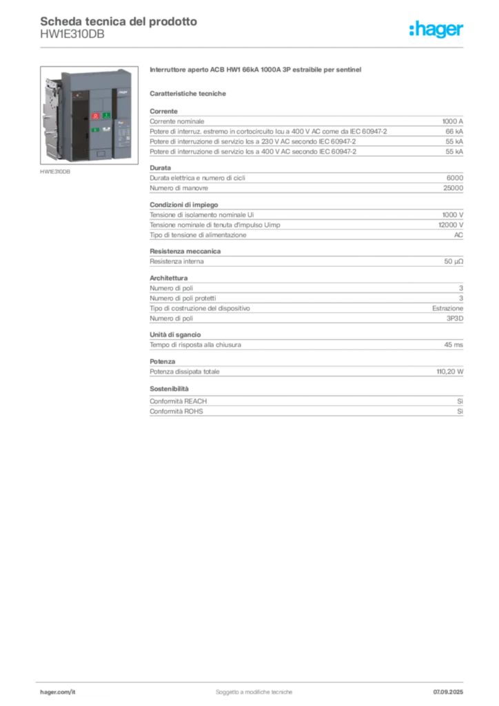 Immagine Hager Scheda tecnica del prodotto HW1E310DB | Hager Italia