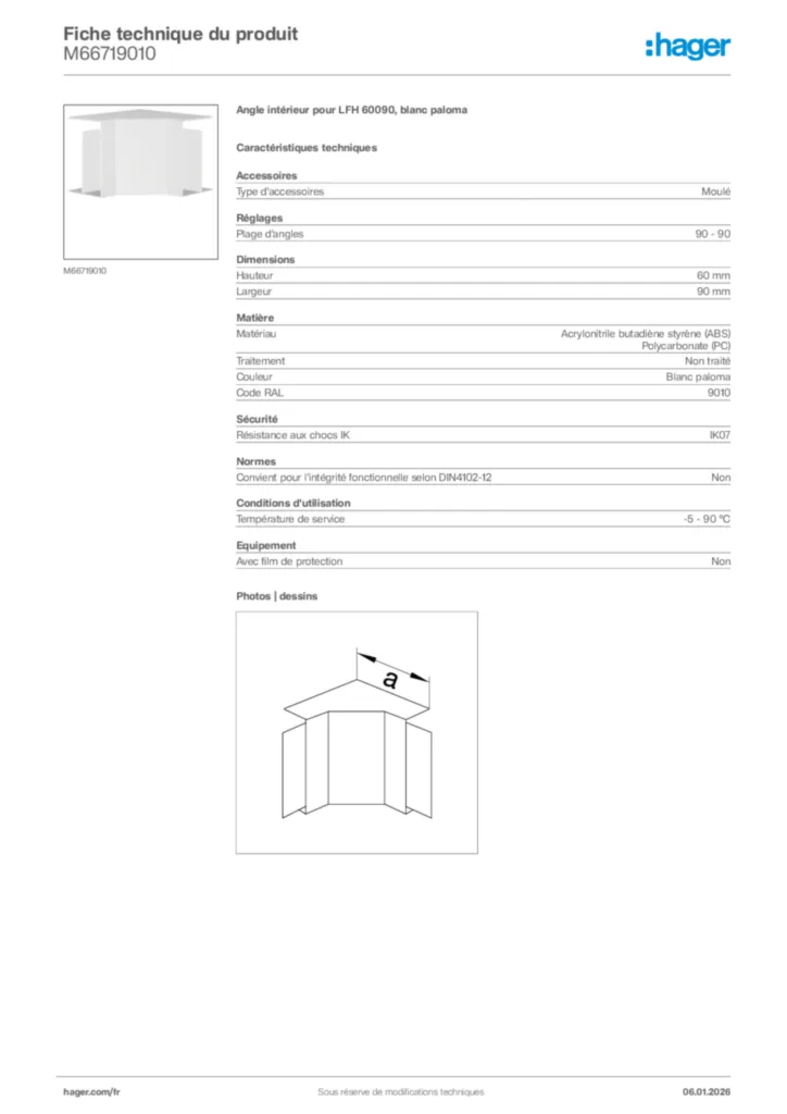 Image Hager Fiche technique du produit M66719010 | Hager France