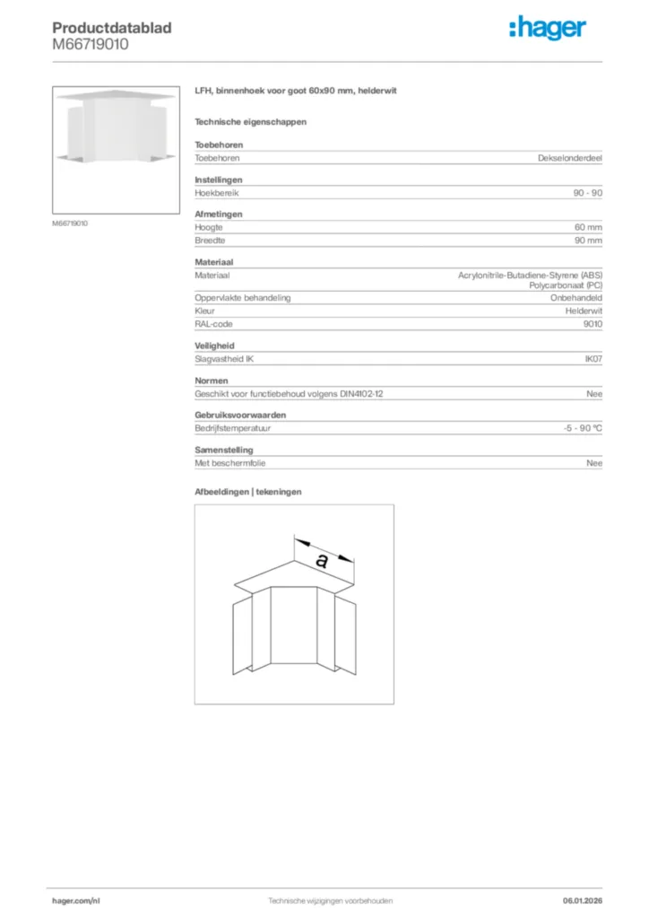 Afbeelding Hager Productdatablad M66719010 | Hager Nederland