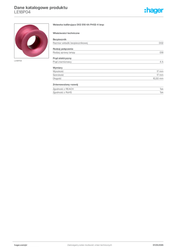 Zdjęcie Hager Dane katalogowe produktu LE18P04 | Hager Polska