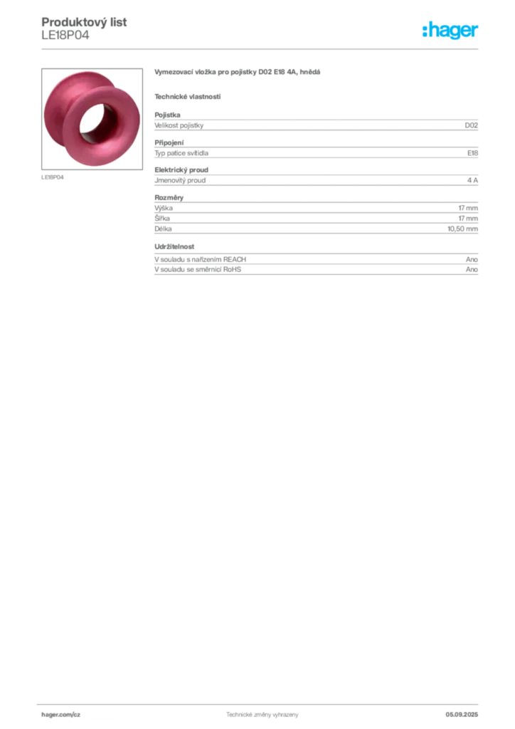 Obrázek Hager Produktový list LE18P04 | Hager