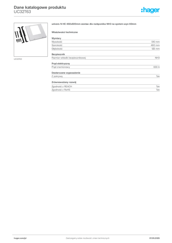 Zdjęcie Hager Dane katalogowe produktu UC32T63 | Hager Polska
