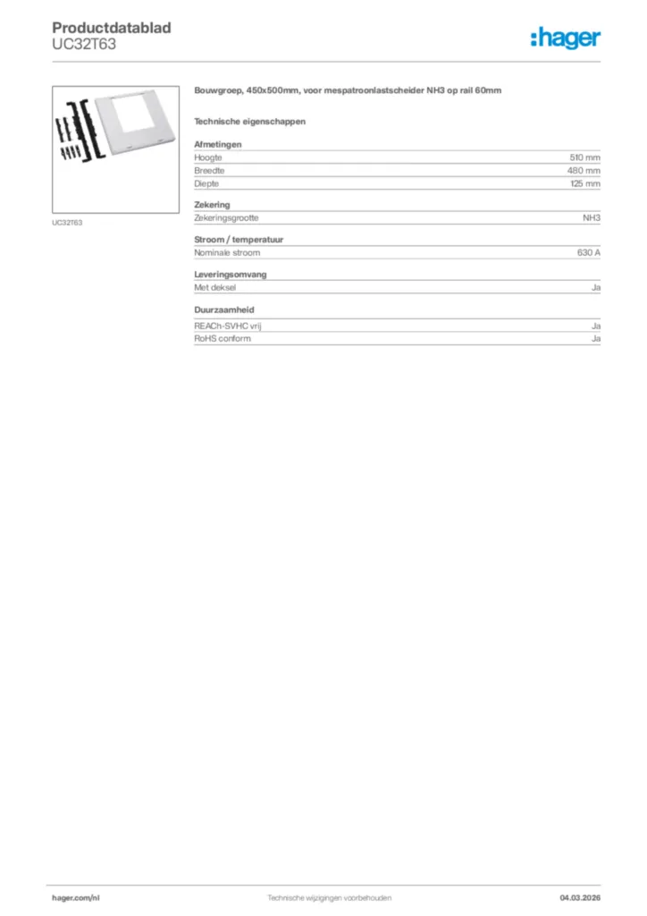 Afbeelding Hager Productdatablad UC32T63 | Hager Nederland