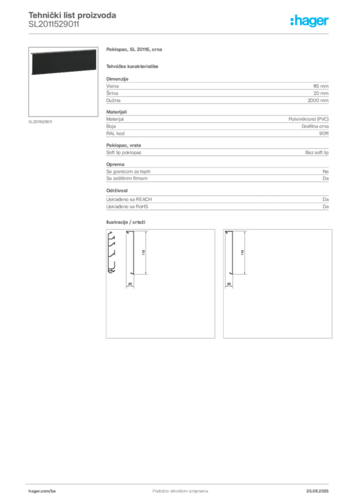 Slika Hager Product data sheet SL2011529011  | Hager
