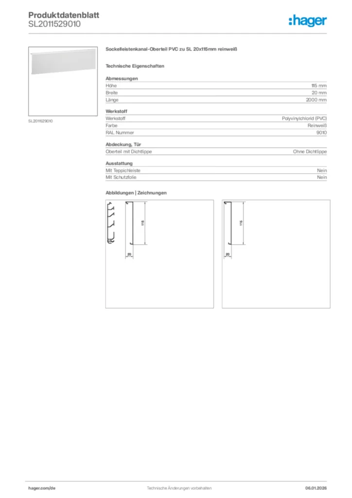 Bild Hager Produktdatenblatt SL2011529010 | Hager Deutschland