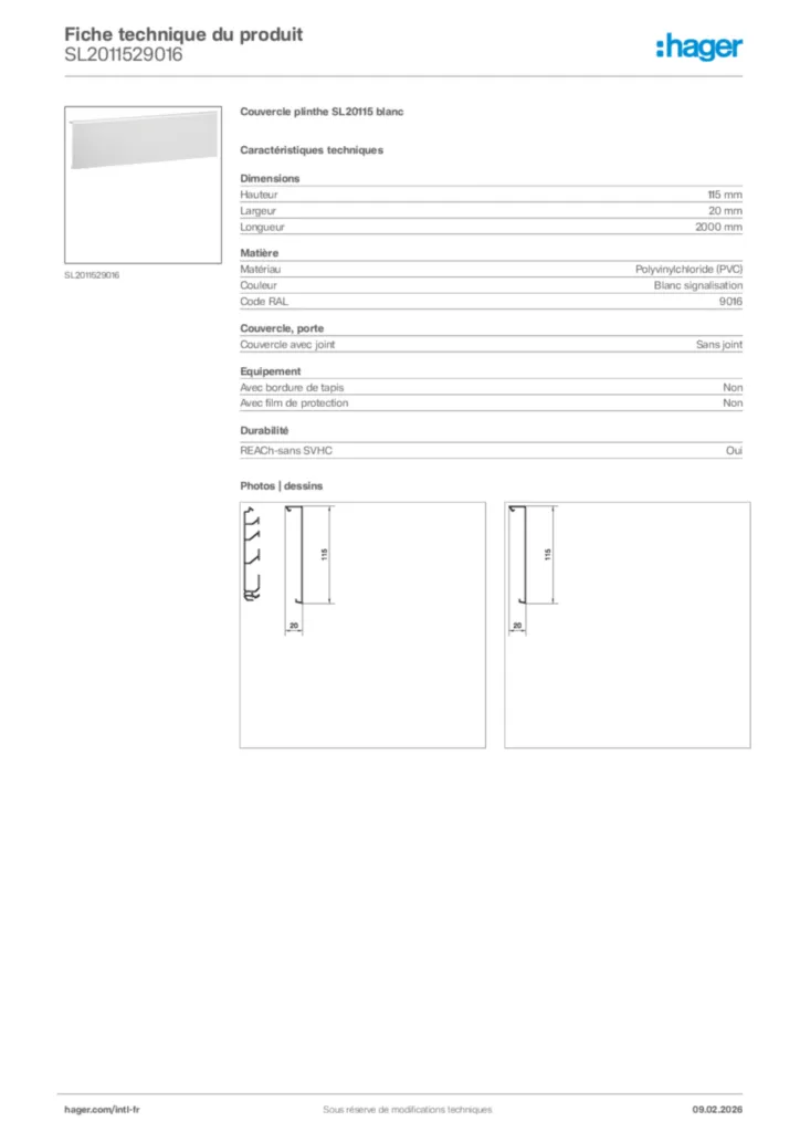 Image Hager Fiche technique du produit SL2011529016 | Hager Afrique